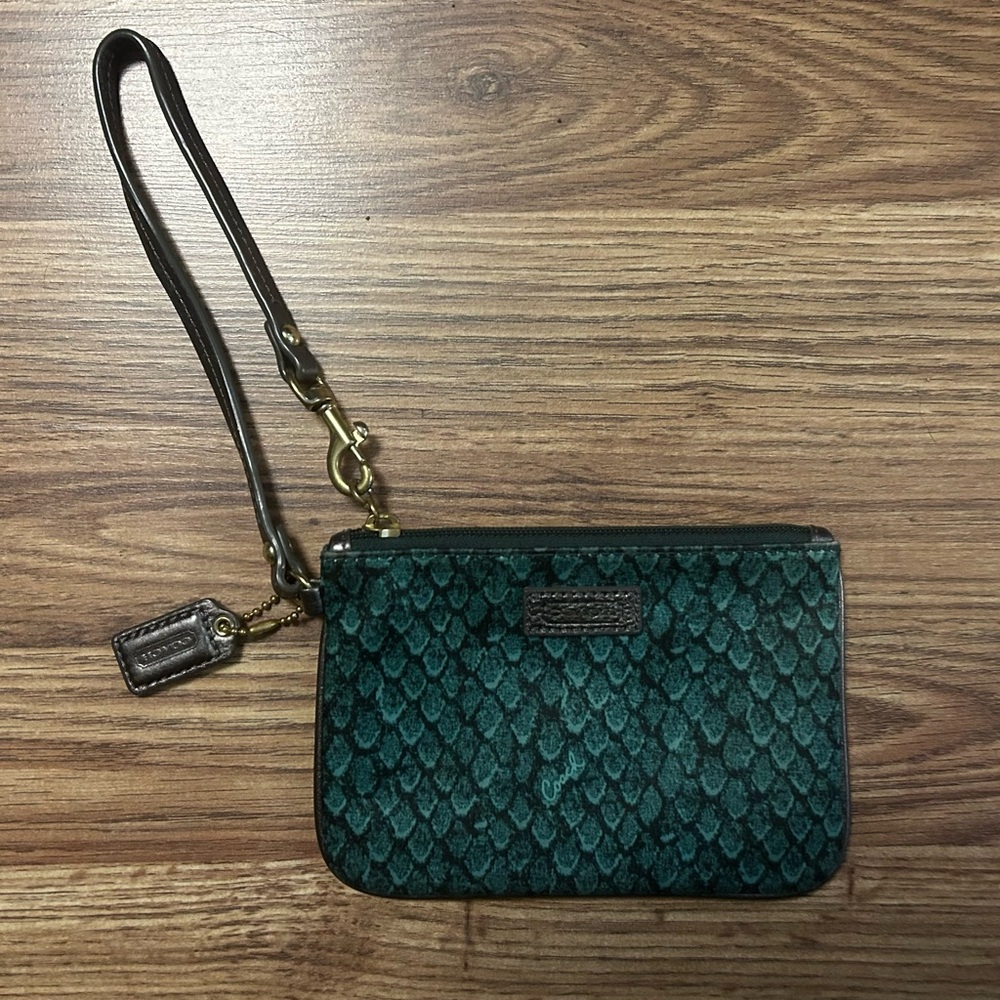 Coach Green Pattern Wristlet Clutch